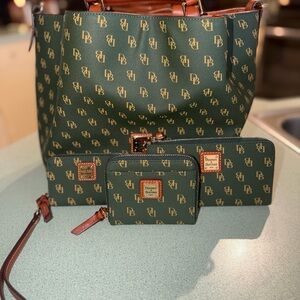 Dooney & Bourke Green Logo Tote and Wallet Trio